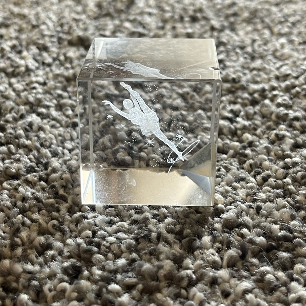 Ballerina clear 3D laser crystal glass paperweight cube decoration